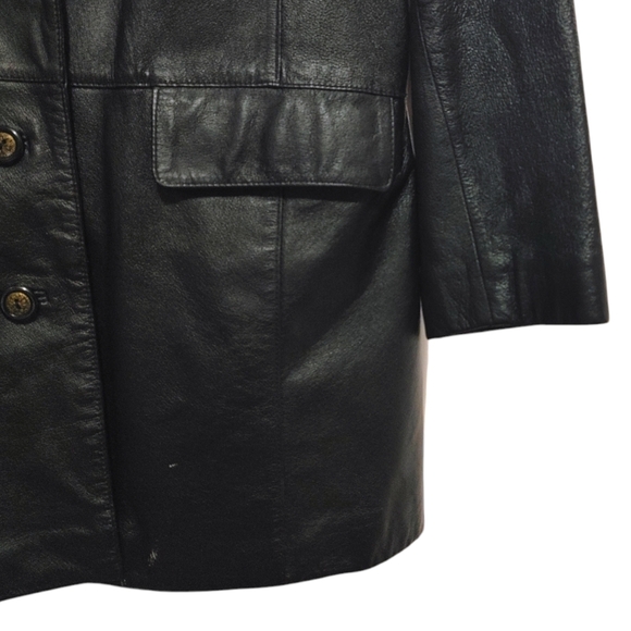Newport News Black Button Front Genuine Leather Jacket Coat Women's Size Large L - Picture 6 of 11